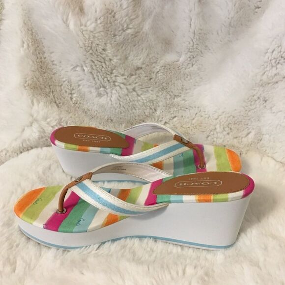 NEW Coach Felicite Multi-Color Striped Wedge Platform Thong Strap Sandals Size 8 - Picture 12 of 13